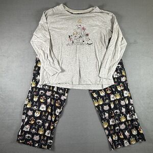 Christmas Holiday Cats Pajama Set Women's Petite Large Long Sleeve Pants